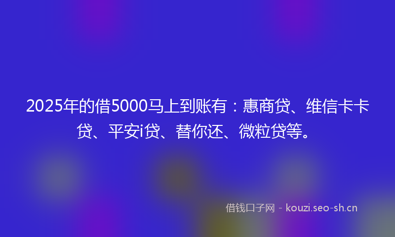 2025年的借5000马上到账有：惠商贷、维信卡卡贷、平安i贷、替你还、微粒贷等。