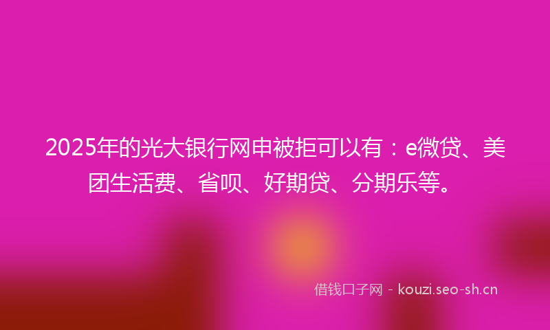 2025年的光大银行网申被拒可以有：e微贷、美团生活费、省呗、好期贷、分期乐等。