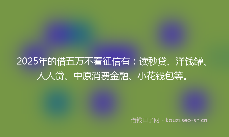 2025年的借五万不看征信有：读秒贷、洋钱罐、人人贷、中原消费金融、小花钱包等。