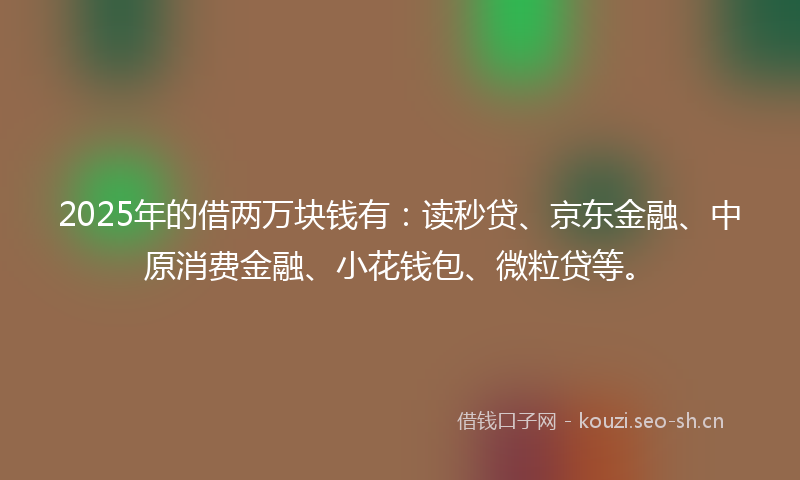 2025年的借两万块钱有:读秒贷、京东金融、中原消费金融、小花钱包、微粒贷等。