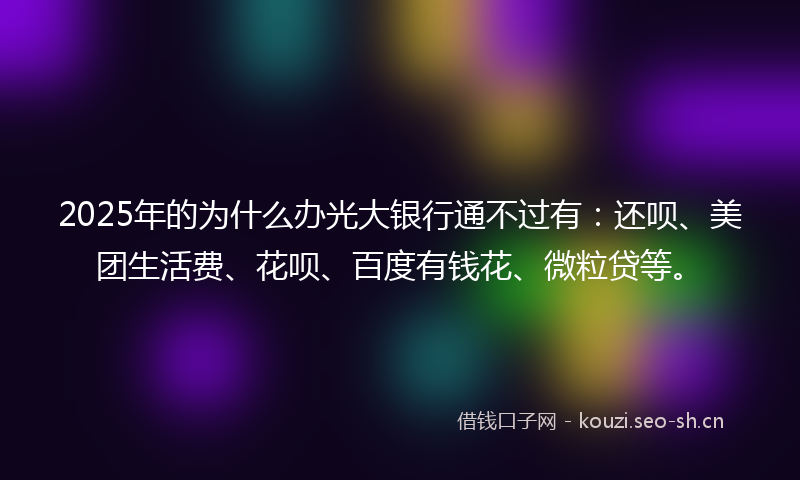 2025年的为什么办光大银行通不过有：还呗、美团生活费、花呗、百度有钱花、微粒贷等。