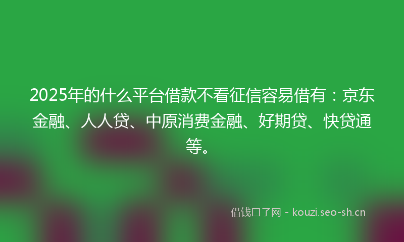2025年的什么平台借款不看征信容易借有：京东金融、人人贷、中原消费金融、好期贷、快贷通等。