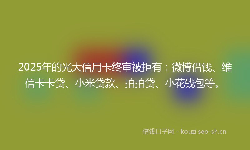 2025年的光大信用卡终审被拒有：微博借钱、维信卡卡贷、小米贷款、拍拍贷、小花钱包等。