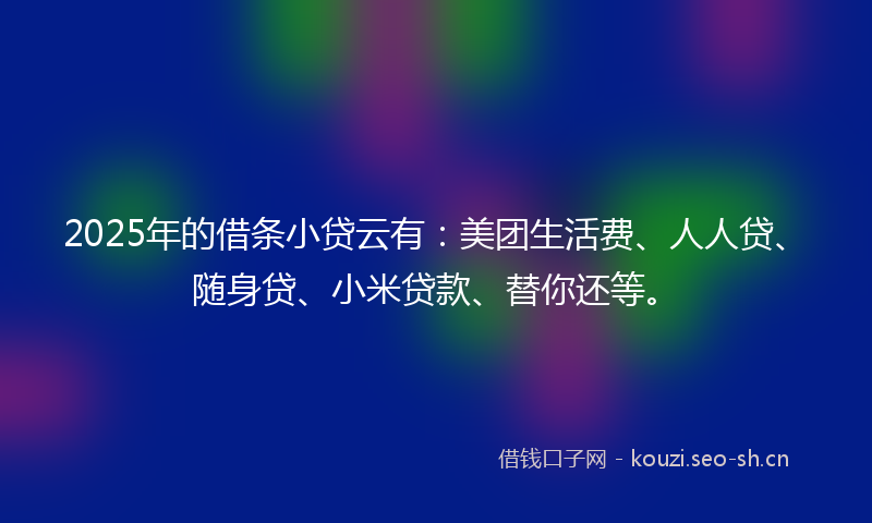 2025年的借条小贷云有：美团生活费、人人贷、随身贷、小米贷款、替你还等。
