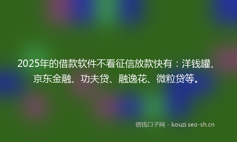 2025年的借款软件不看征信放款快有：洋钱罐、京东金融、功夫贷、融逸花、微粒贷等。