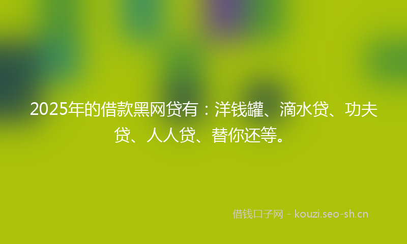 2025年的借款黑网贷有：洋钱罐、滴水贷、功夫贷、人人贷、替你还等。