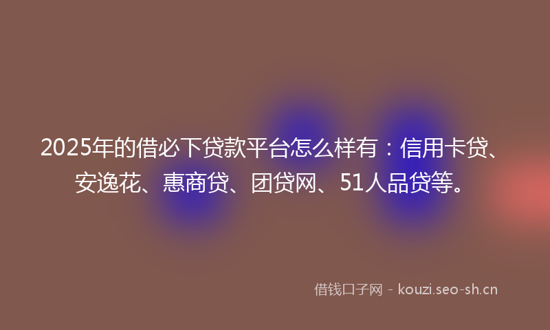 2025年的借必下贷款平台怎么样有：信用卡贷、安逸花、惠商贷、团贷网、51人品贷等。