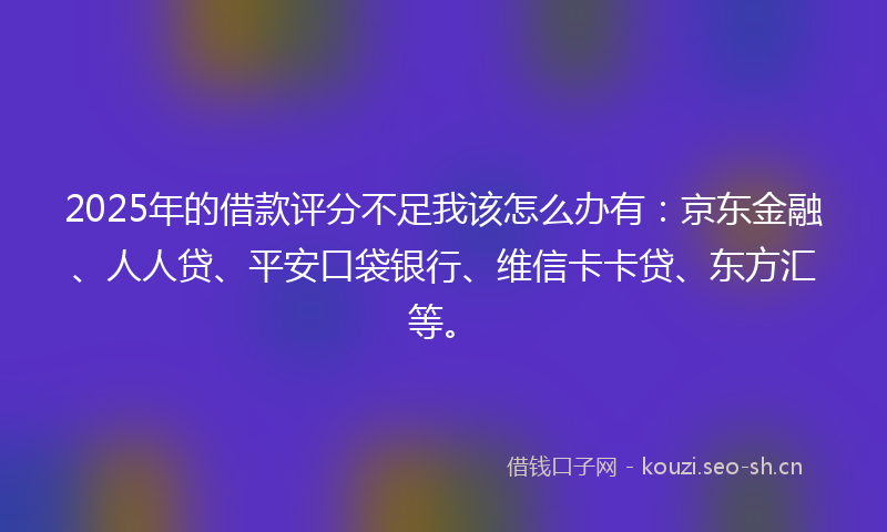 2025年的借款评分不足我该怎么办有：京东金融、人人贷、平安口袋银行、维信卡卡贷、东方汇等。
