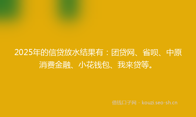 2025年的信贷放水结果有：团贷网、省呗、中原消费金融、小花钱包、我来贷等。