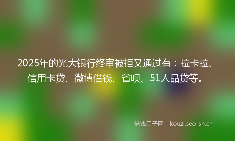 2025年的光大银行终审被拒又通过有：拉卡拉、信用卡贷、微博借钱、省呗、51人品贷等。