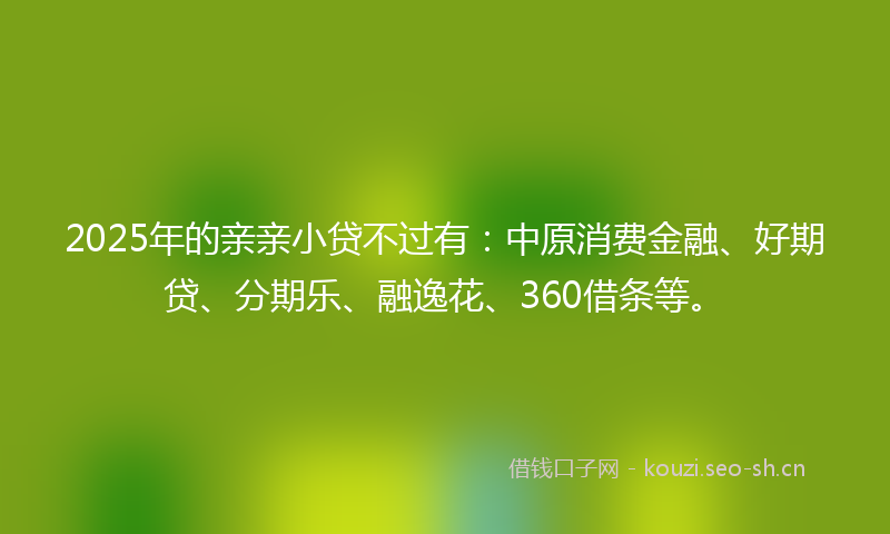 2025年的亲亲小贷不过有：中原消费金融、好期贷、分期乐、融逸花、360借条等。