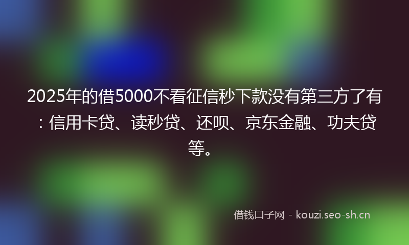 2025年的借5000不看征信秒下款没有第三方了有：信用卡贷、读秒贷、还呗、京东金融、功夫贷等。