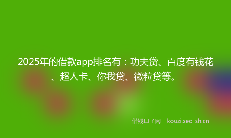 2025年的借款app排名有：功夫贷、百度有钱花、超人卡、你我贷、微粒贷等。