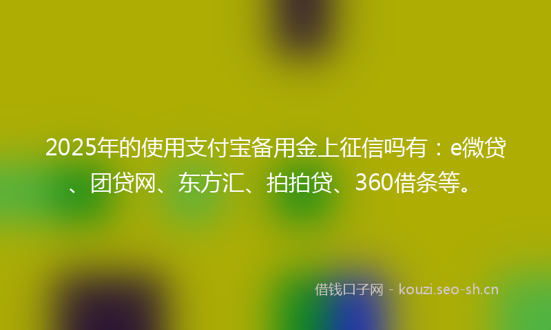 2025年的使用支付宝备用金上征信吗有：e微贷、团贷网、东方汇、拍拍贷、360借条等。