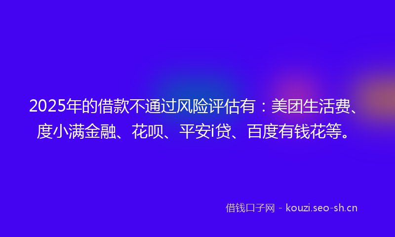 2025年的借款不通过风险评估有：美团生活费、度小满金融、花呗、平安i贷、百度有钱花等。