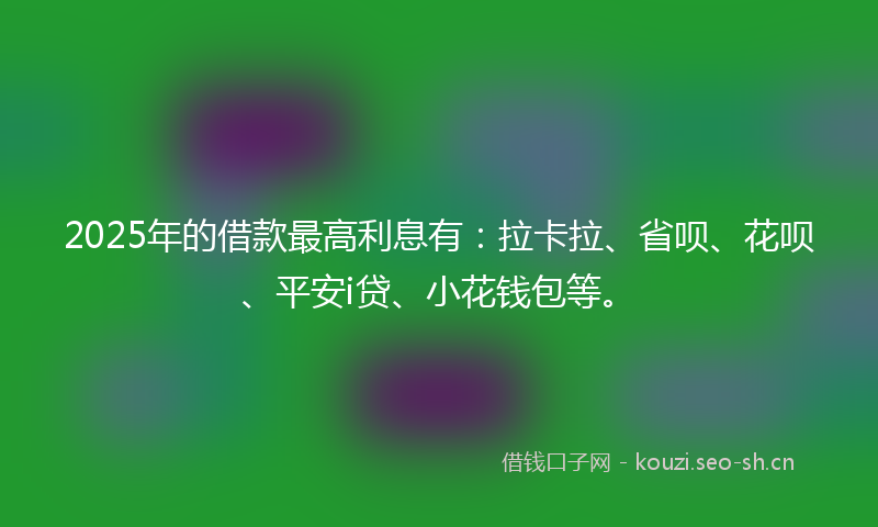 2025年的借款最高利息有：拉卡拉、省呗、花呗、平安i贷、小花钱包等。