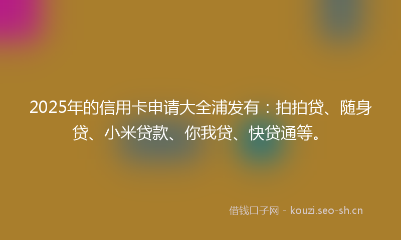 2025年的信用卡申请大全浦发有：拍拍贷、随身贷、小米贷款、你我贷、快贷通等。