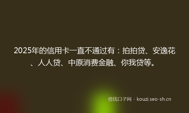 2025年的信用卡一直不通过有：拍拍贷、安逸花、人人贷、中原消费金融、你我贷等。
