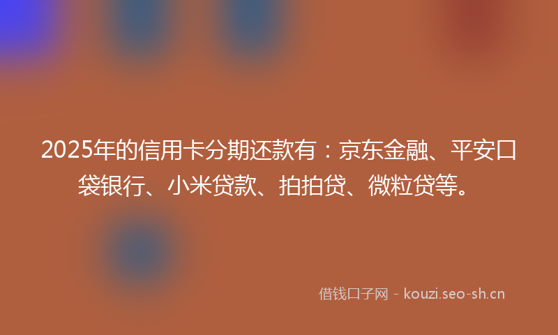 2025年的信用卡分期还款有：京东金融、平安口袋银行、小米贷款、拍拍贷、微粒贷等。