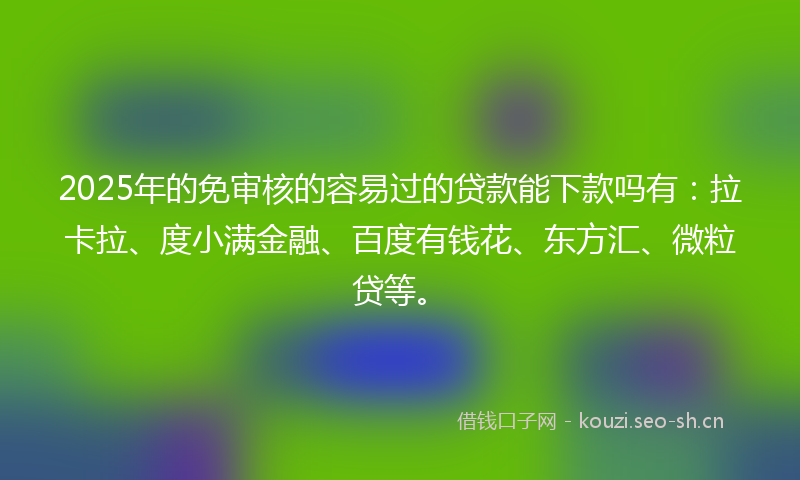 2025年的免审核的容易过的贷款能下款吗有：拉卡拉、度小满金融、百度有钱花、东方汇、微粒贷等。