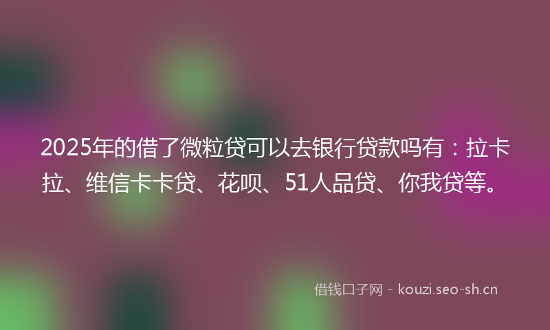 2025年的借了微粒贷可以去银行贷款吗有：拉卡拉、维信卡卡贷、花呗、51人品贷、你我贷等。
