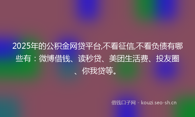 2025年的公积金网贷平台,不看征信,不看负债有哪些有：微博借钱、读秒贷、美团生活费、投友圈、你我贷等。