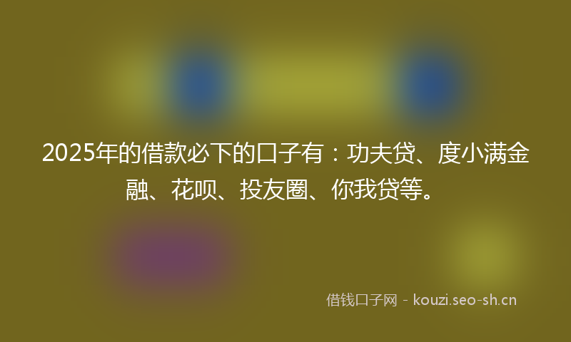 2025年的借款必下的口子有：功夫贷、度小满金融、花呗、投友圈、你我贷等。