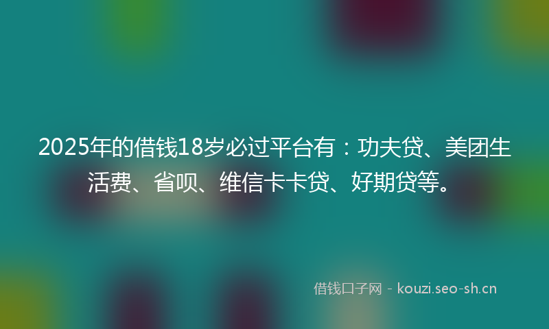 2025年的借钱18岁必过平台有：功夫贷、美团生活费、省呗、维信卡卡贷、好期贷等。