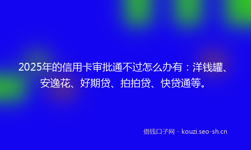 2025年的信用卡审批通不过怎么办有：洋钱罐、安逸花、好期贷、拍拍贷、快贷通等。