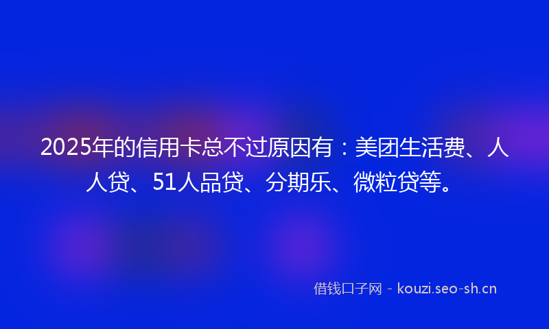 2025年的信用卡总不过原因有：美团生活费、人人贷、51人品贷、分期乐、微粒贷等。