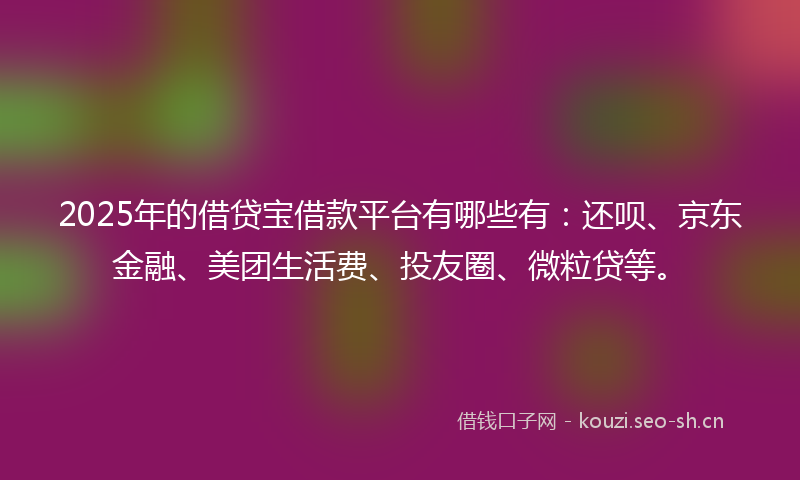 2025年的借贷宝借款平台有哪些有:还呗、京东金融、美团生活费、投友圈、微粒贷等。