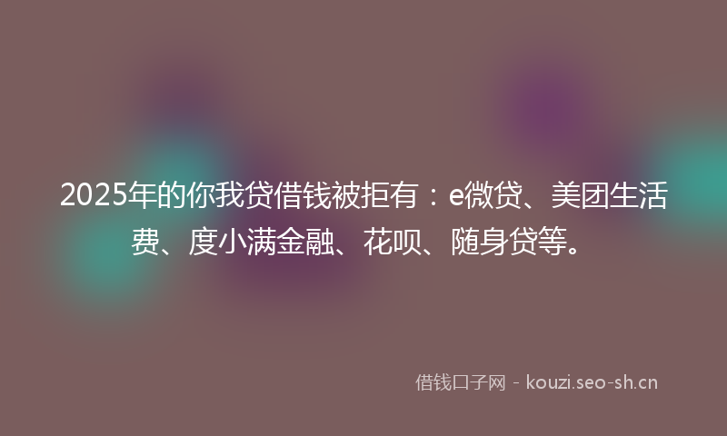 2025年的你我贷借钱被拒有：e微贷、美团生活费、度小满金融、花呗、随身贷等。