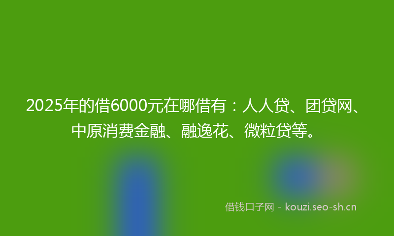 2025年的借6000元在哪借有：人人贷、团贷网、中原消费金融、融逸花、微粒贷等。