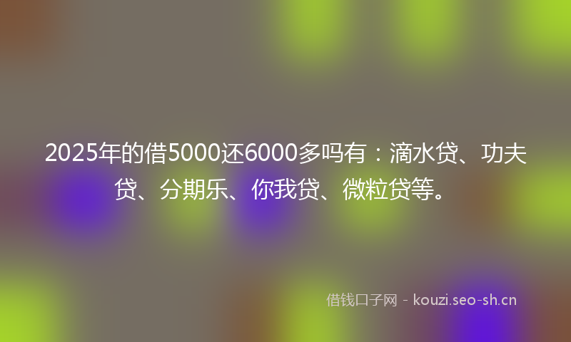 2025年的借5000还6000多吗有:滴水贷、功夫贷、分期乐、你我贷、微粒贷等。