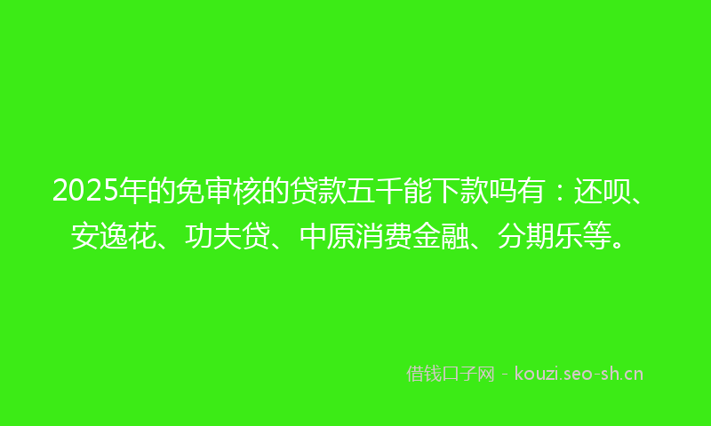 2025年的免审核的贷款五千能下款吗有：还呗、安逸花、功夫贷、中原消费金融、分期乐等。