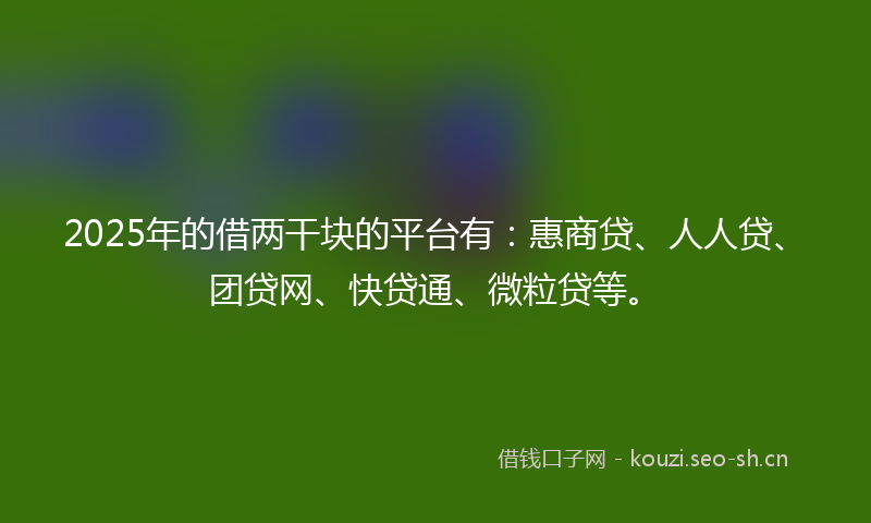 2025年的借两干块的平台有：惠商贷、人人贷、团贷网、快贷通、微粒贷等。
