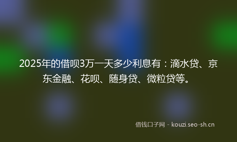 2025年的借呗3万一天多少利息有：滴水贷、京东金融、花呗、随身贷、微粒贷等。