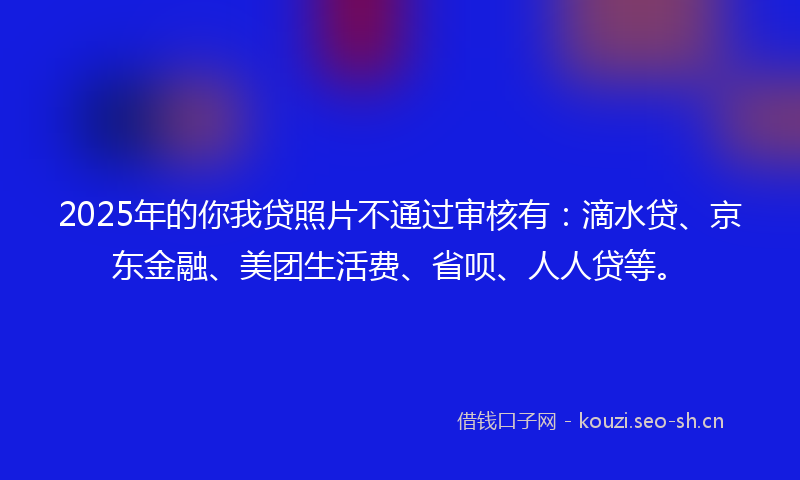2025年的你我贷照片不通过审核有：滴水贷、京东金融、美团生活费、省呗、人人贷等。