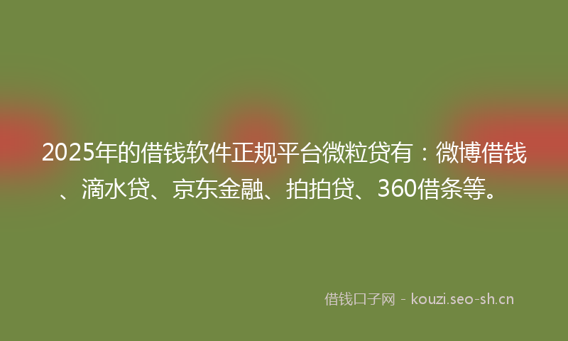 2025年的借钱软件正规平台微粒贷有：微博借钱、滴水贷、京东金融、拍拍贷、360借条等。
