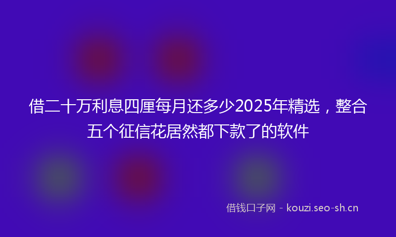 借二十万利息四厘每月还多少2025年精选，整合五个征信花居然都下款了的软件