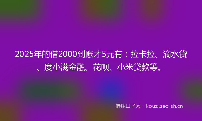 2025年的借2000到账才5元有：拉卡拉、滴水贷、度小满金融、花呗、小米贷款等。