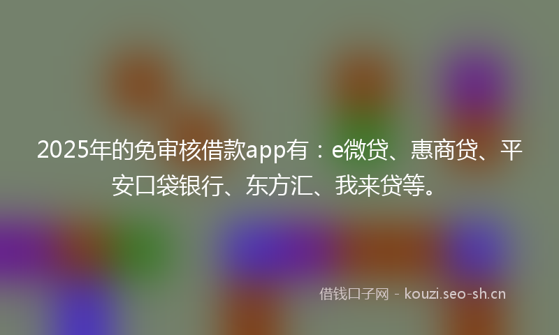 2025年的免审核借款app有：e微贷、惠商贷、平安口袋银行、东方汇、我来贷等。