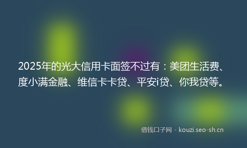 2025年的光大信用卡面签不过有：美团生活费、度小满金融、维信卡卡贷、平安i贷、你我贷等。