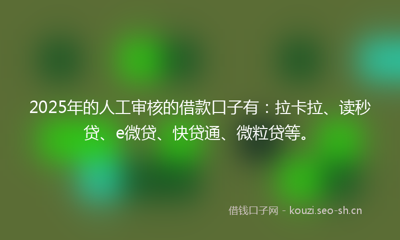 2025年的人工审核的借款口子有：拉卡拉、读秒贷、e微贷、快贷通、微粒贷等。