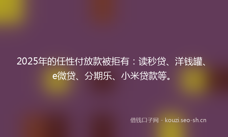 2025年的任性付放款被拒有：读秒贷、洋钱罐、e微贷、分期乐、小米贷款等。