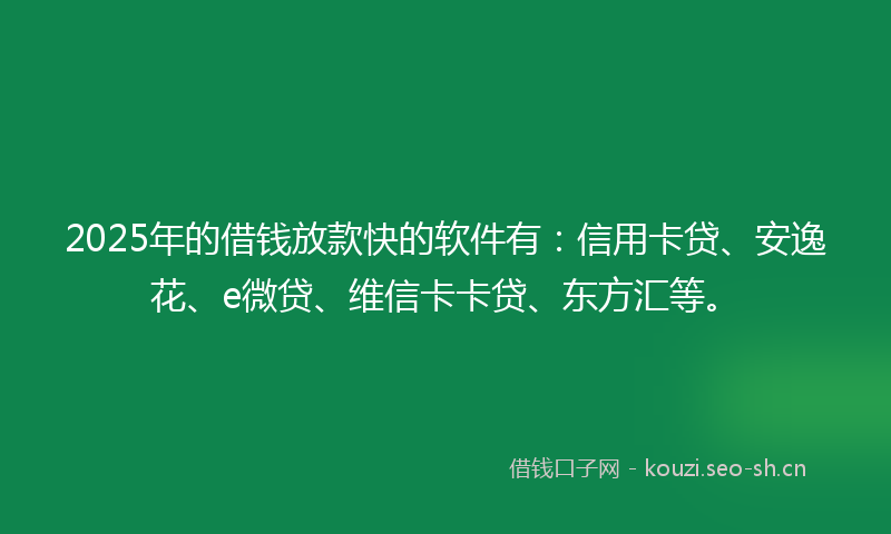 2025年的借钱放款快的软件有：信用卡贷、安逸花、e微贷、维信卡卡贷、东方汇等。