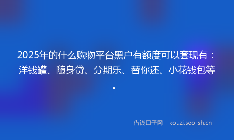 2025年的什么购物平台黑户有额度可以套现有：洋钱罐、随身贷、分期乐、替你还、小花钱包等。
