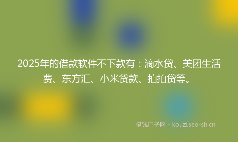 2025年的借款软件不下款有：滴水贷、美团生活费、东方汇、小米贷款、拍拍贷等。