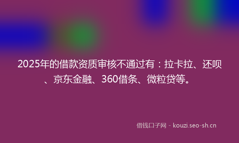 2025年的借款资质审核不通过有：拉卡拉、还呗、京东金融、360借条、微粒贷等。