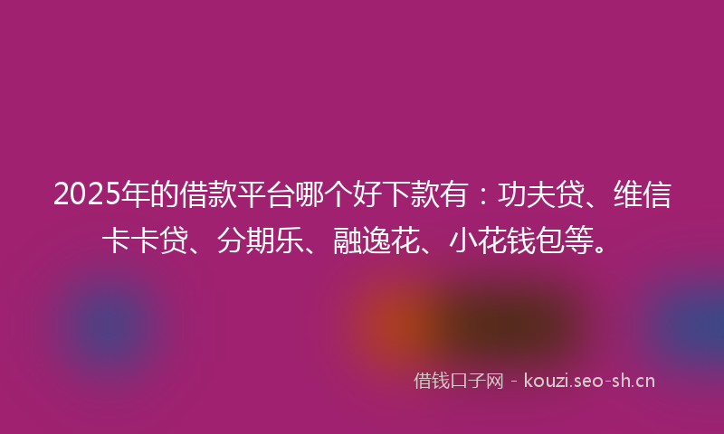 2025年的借款平台哪个好下款有：功夫贷、维信卡卡贷、分期乐、融逸花、小花钱包等。